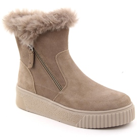 Stivali da donna in pelle scamosciata beige con pelliccia Filippo DBT6484