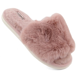 Ciabatte da casa da donna con pelo, rosa cipria, Unisoft 6644