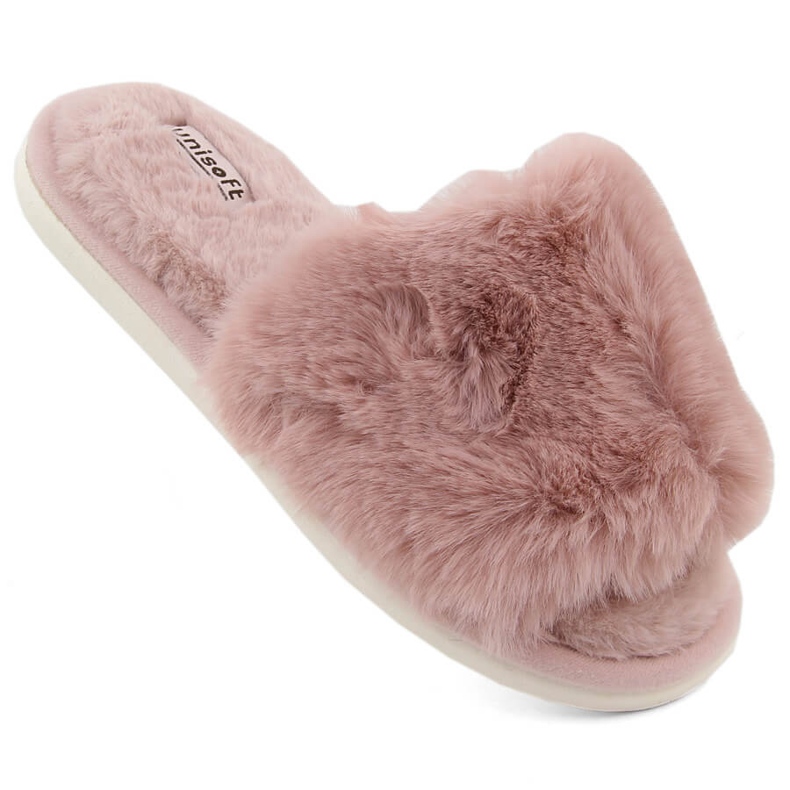 Ciabatte da casa da donna con pelo, rosa cipria, Unisoft 6644