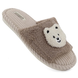 Ciabatte da casa da donna con orsetto, beige Unisoft 6646