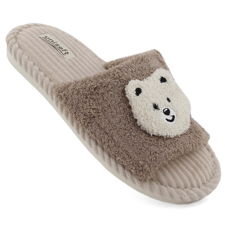 Ciabatte da casa da donna con orsetto, beige Unisoft 6646