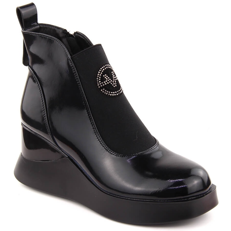 Stivali con zeppa in pelle da donna, neri, Vinceza 66703 nero