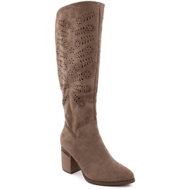 Stivali da donna con tacco alto traforati beige Vinceza 16482