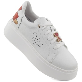 Scarpe sportive in pelle su plateau, bianco Vinceza 89101