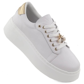 Scarpe sportive in pelle su plateau, bianco Vinceza 89101 bianca