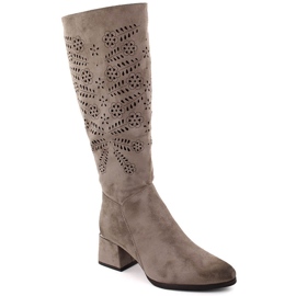Stivali traforati isolanti in pelle scamosciata da donna kaki Potocki 12506 beige