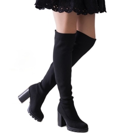 Stivali slip-on lunghi neri con tacco alto Lija nero