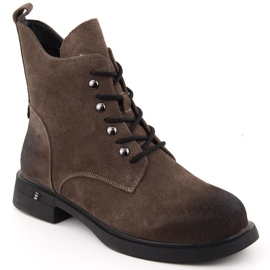 Stivali in pelle da donna kaki D&amp;A S.Barski Collezione Premium CR42-158 marrone