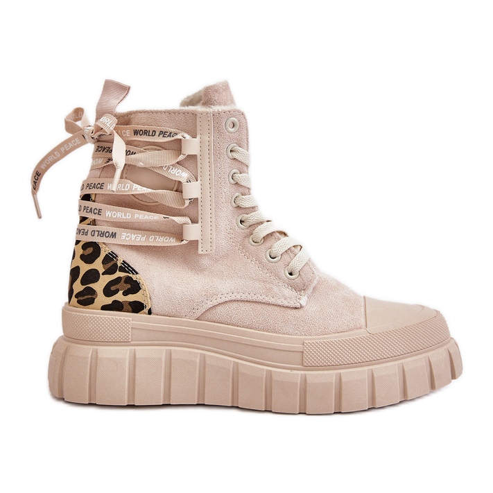 Stivali Da Donna Con Plateau Con Lacci Decorativi, Leopardo Beige Chiaro Edidda