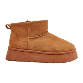 Stivali da neve con plateau basso da donna isolati con pelliccia Saldren color cammello marrone