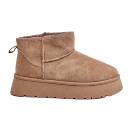 Stivali da neve bassi da donna sulla piattaforma, foderati in pelliccia, Saldren beige