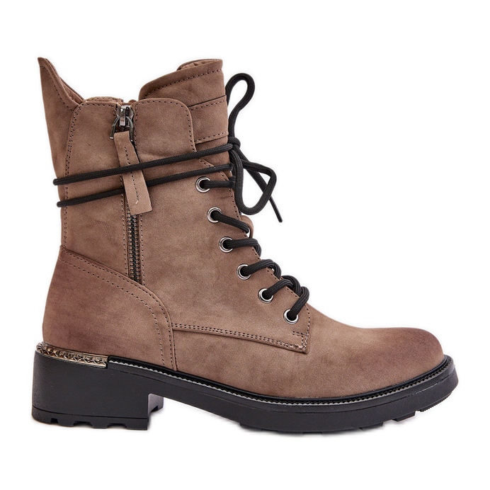 Stivaletti Worker Alti Con Cerniere, Maisa Beige Scuro