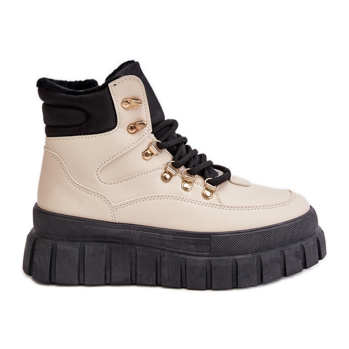 Stivaletti Trapper isolati da donna sulla piattaforma Beige Jelenia