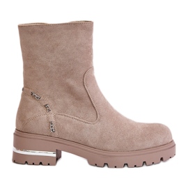 Stivali da donna isolati Narilie beige realizzati in pelle scamosciata ecologica con cerniera