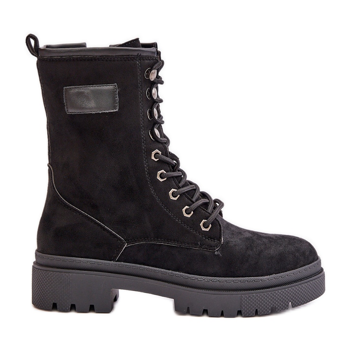 Stivali Worker Da Donna Con Cerniera Realizzati In Eco Camoscio Nero Savalann
