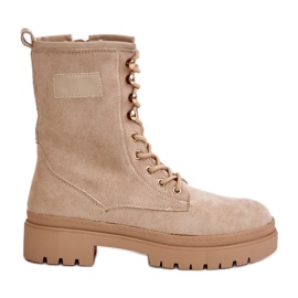 Stivali Worker Da Donna Con Cerniera Realizzati In Eco Camoscio, Savalann Beige