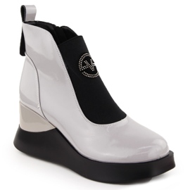 Stivali con zeppa in pelle da donna grigie Vinceza 66703 grigio