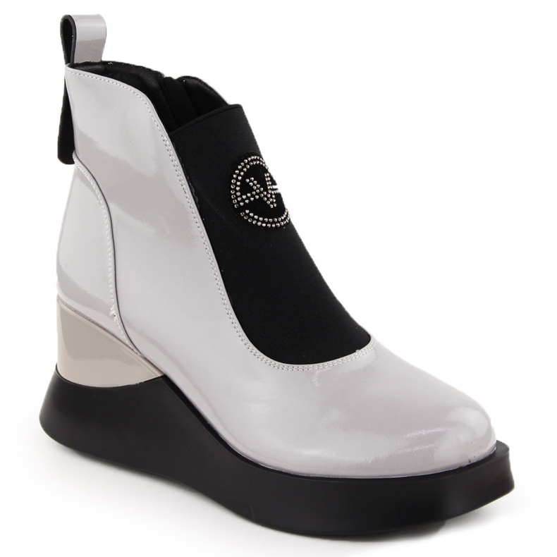 Stivali con zeppa in pelle da donna grigie Vinceza 66703 grigio