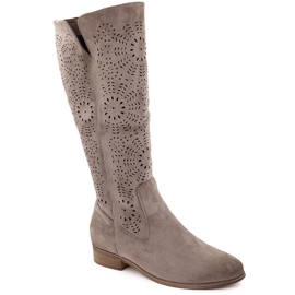 Stivali traforati isolanti in pelle scamosciata da donna kaki Potocki 12522 beige
