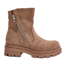 Stivaletti isolati con tacco piatto in eco-pelle scamosciata, beige Reloma