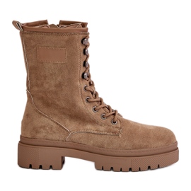 Stivali Worker Da Donna Con Cerniera Realizzati In Eco Camoscio, Savalann Beige Scuro