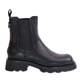 S.Barski Stivaletti Chelsea in pelle con catena decorativa, caldi D&amp;A JC42-86 Nero