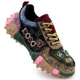 Scarpe da donna riccamente decorate con zirconi Potocki 16324 verde