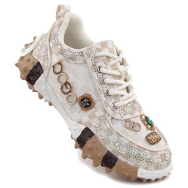 Scarpe da donna riccamente decorate con zirconi, Potocki bianchi 16324 bianco