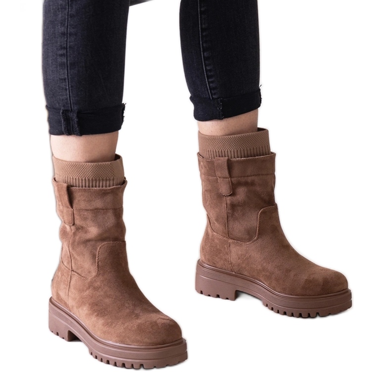 Stivaletti slip-on marroni con calzino Ralia marrone