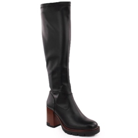 Stivali da donna con tacco alto e plateau, elastici, isolanti, neri Potocki 12246 nero