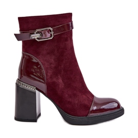 S.Barski Stivali isolanti da donna con tacco alto con fibbia decorativa D&amp;A MR880-085 Bordeaux rosso