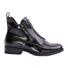 Stivali bassi da donna in pelle verniciata con tacco piatto, nero caldo S.Barski HY42-120 Nero