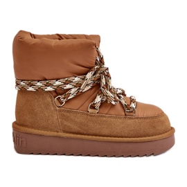 Stivali da neve in pelle scamosciata da donna con allacciatura spessa D.Franklin DFSH375003 Marrone