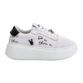 Sneakers da Donna in Pelle con Plateau Con Spille e Scritta Vinceza 89102 Bianco bianca