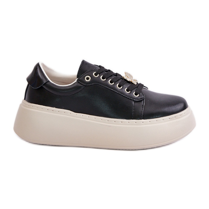 Sneakers da donna in pelle con plateau e spilla Vinceza 89101 Nero