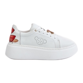 Vinceza Sneakers da Donna in Pelle con Plateau Con Spilla e Fiore Decorativo 89100 Bianco