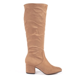 Stivali da donna con tacco in camoscio beige