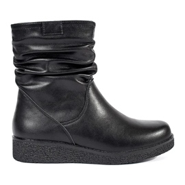 Stivaletti da donna in pelle nera con zeppa bassa con tomaia arricciata di Sergio Leone nero