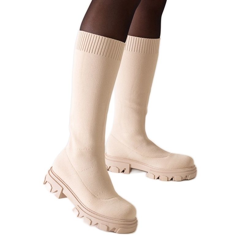 Stivali in tessuto beige sulla piattaforma Nazira