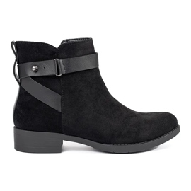 Stivaletti da donna in pelle scamosciata nera con cinturino decorativo nero