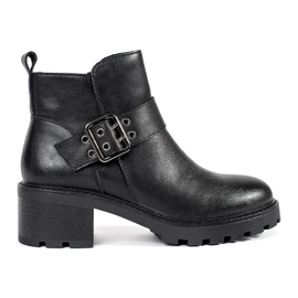 Stivaletti da donna in pelle nera con tacco alto e fibbia decorativa di Sergio Leone nero
