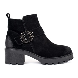 Stivaletti neri da donna con tacco alto realizzati in pelle nabuk naturale con fibbia decorativa di Sergio Leone nero