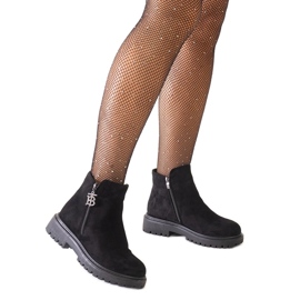 Stivaletti neri con pendente decorativo sulla piattaforma Melane in eco-suede nero