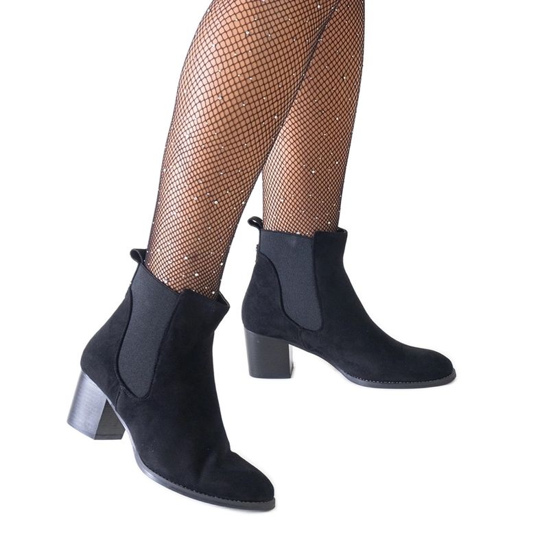 Stivaletti neri con tacco alto e inserti elastici in eco-suede Nadisa nero