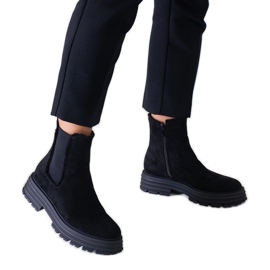 Stivali alti neri su spessa piattaforma in eco-suede Sabra nero