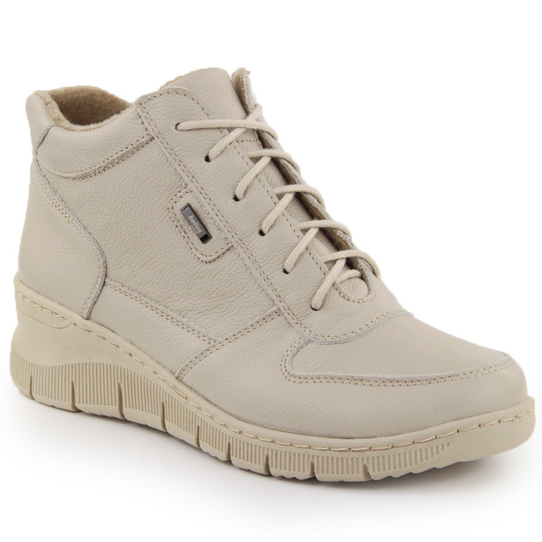 Comodi stivaletti da donna in pelle con zeppa ekri Helios 543 beige