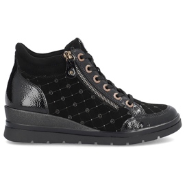 Rieker Stivali da donna in pelle loggata, vernice Remonte R0773-04 nero