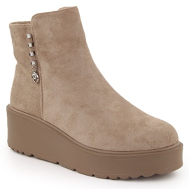 Stivaletti da donna in pelle scamosciata su spessa piattaforma, beige Potocki 11305