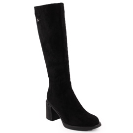 Stivali da donna in pelle scamosciata con tacco alto, neri, Potocki 60314 nero