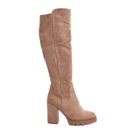 Stivali coibentati con tacco alto da donna Eco scamosciato Beige Tirisha
